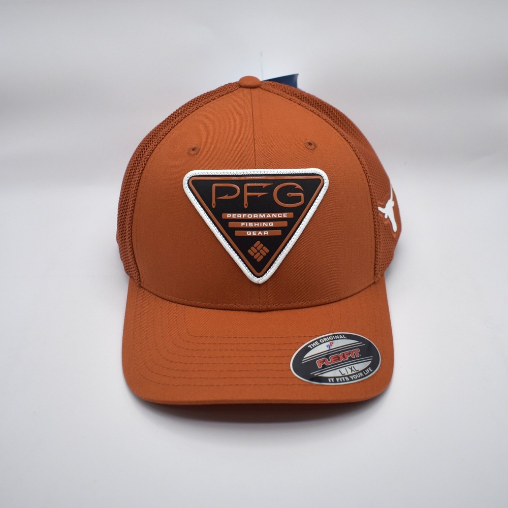Columbia PFG UT Texas Longhorns Mesh Hooks Flexfit Hat Cap L/XL Burnt Orange NWT